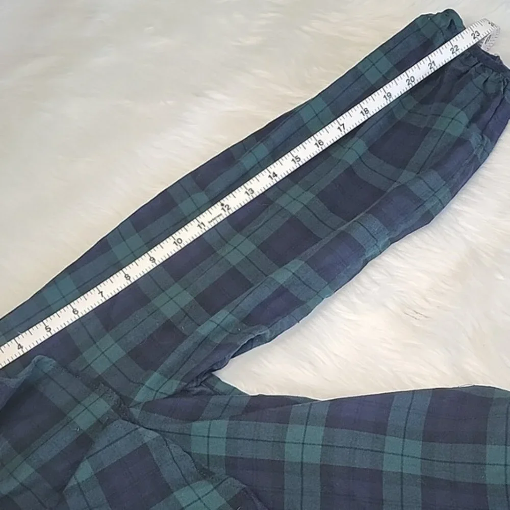 J.CREW Green Blue Tartan Plaid Square Neck Ruffle Long Sleeve Holiday‎ Blouse L